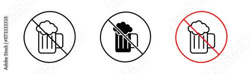 No alcohol signs flat and linear vector illustration on white background.
