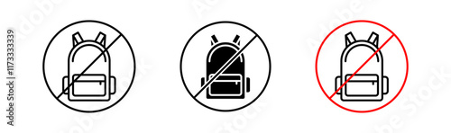 No backpacks allowed signs flat and linear vector illustration on white background.