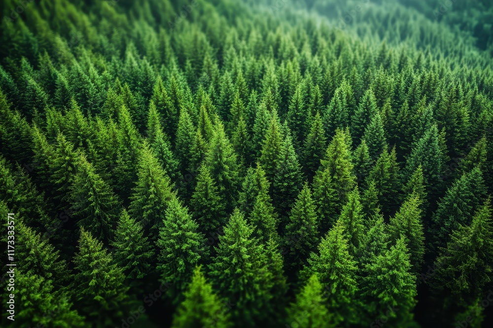 Expansive view of lush evergreen forest in early morning light highlighting nature's tranquility Expansive view of lush evergreen forest in early morning light highlighting nature's tranquility
