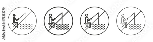 No fishing signs flat and linear vector illustration on white background.
