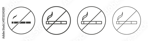 No smoking cigarette signs flat and linear vector illustration on white background.