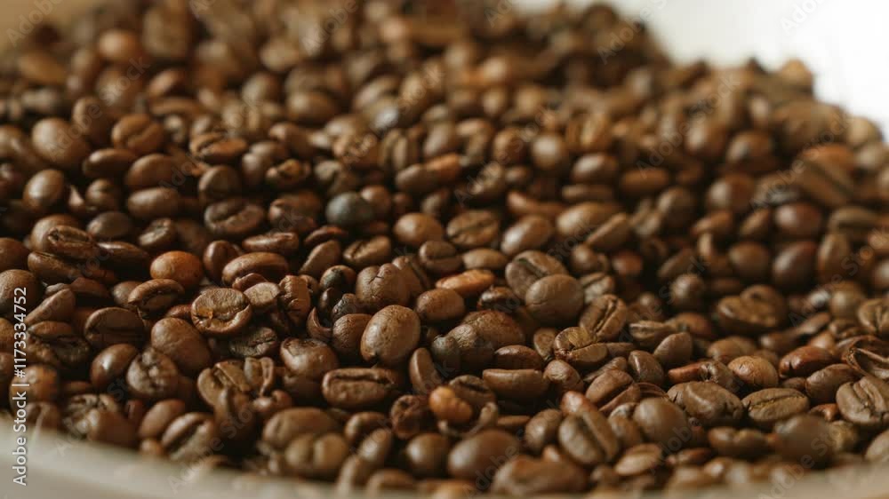 Closeup of roasted coffee beans creating a textured pattern, highlighting the rich color and inviting aroma of fresh coffee Closeup of roasted coffee beans creating a textured pattern, highlighting the rich color and inviting aroma of fresh coffee