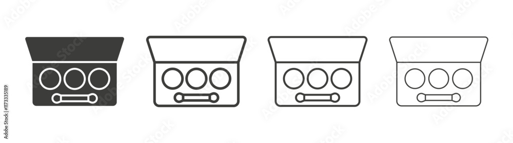 Palette with eyelash shadows icon flat and linear vector illustration on white background. Palette with eyelash shadows icon flat and linear vector illustration on white background.