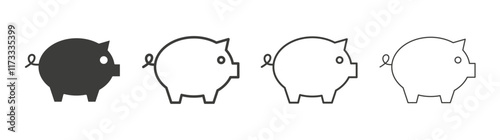 Piggy bank icon flat and linear vector illustration on white background.