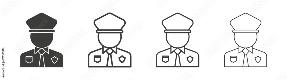 Police icon flat and linear vector illustration on white background. Police icon flat and linear vector illustration on white background.