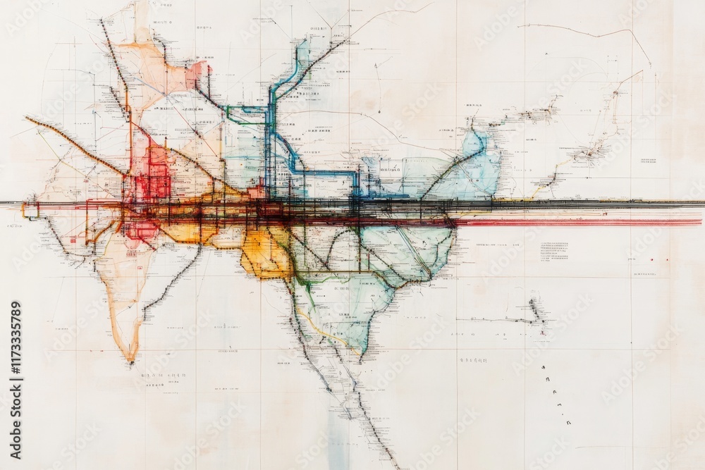 Obraz premium A detailed transit map of Korea, showcasing major railways, subway systems, and highway networks