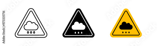 Rain warning signs flat and linear vector illustration on white background.