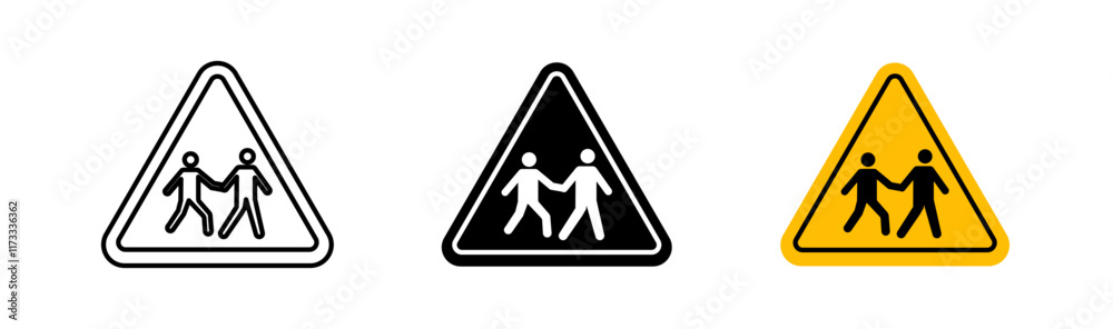 School crossing signs flat and linear vector illustration on white background. School crossing signs flat and linear vector illustration on white background.