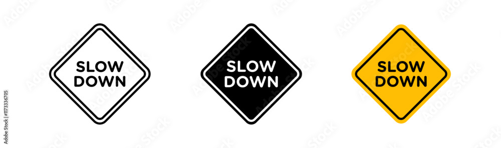 Slow down signs flat and linear vector illustration on white background. Slow down signs flat and linear vector illustration on white background.