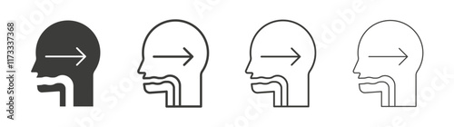 Swallowing reflex icon flat and linear vector illustration on white background.