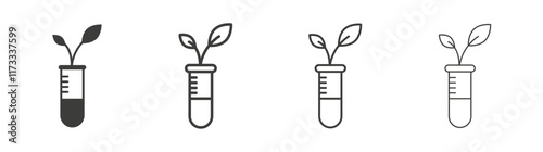 Test tube with plant icon flat and linear vector illustration on white background.