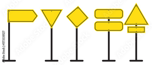 Print Blank traffic board icon set. Highway attention road sign collection. Road sign icon. Direction highway symbols