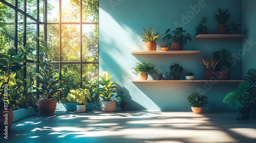 Indoor plant showcase modern living room interior design bright cozy