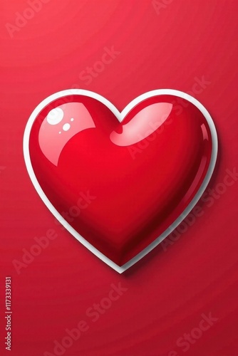 Vibrant red heart sticker, glossy finish, clean background, design element, decoration, single