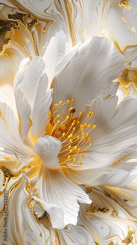 gold and white abstract flower painting poster background