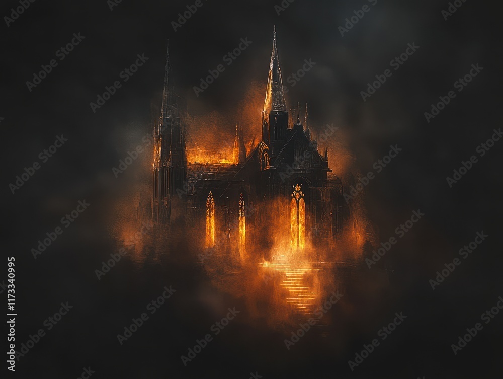 Fototapeta premium A mystical floating temple carved from glowing crystal, suspended above an endless sea of mist. Radiant beams of light emanate from the temple’s spires, illuminating floating staircases that 