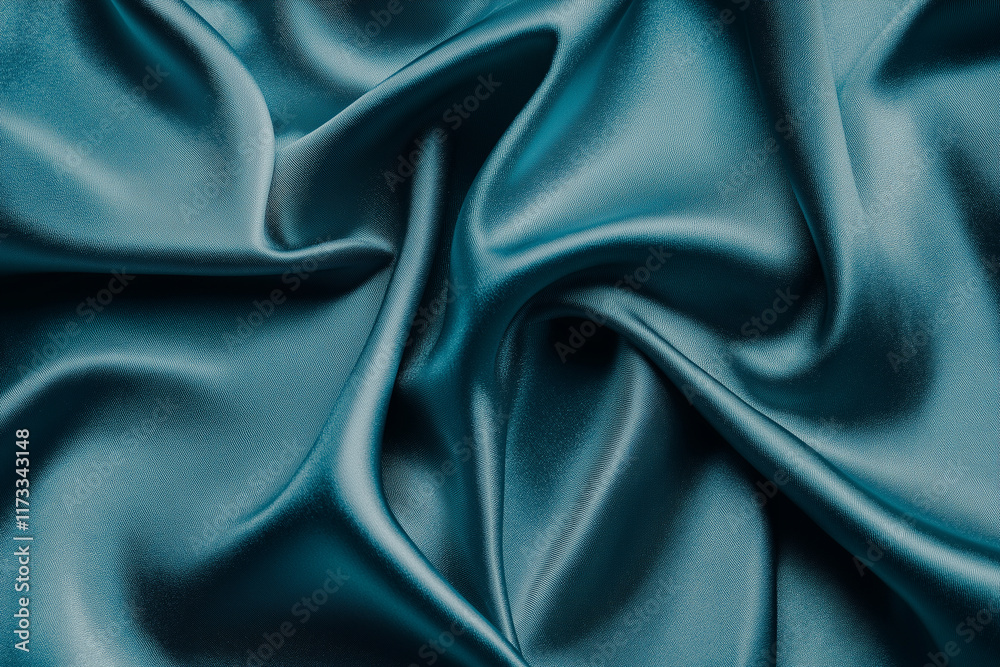 Obraz premium Dark Teal Green Satin Fabric Texture Background with Smooth and Shiny Folds, Abstract Backdrop Featuring Delicate Satin Material, Luxurious and Elegant Look. Generative Ai