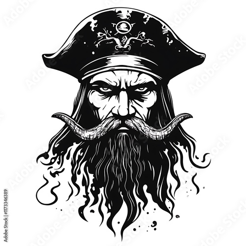 Vectorized pirate face with beard and hat. photo