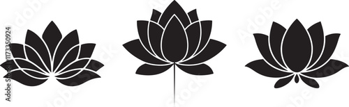 Silhouette vector of three black lotus flowers against a clean white background