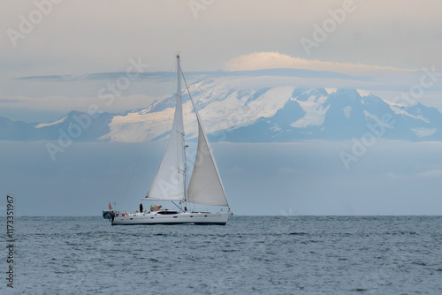 Sailboat sailing in the Salish Sea, British Columbia, Canada photo