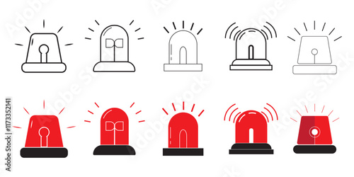 Print Siren icon Flat simple outline set