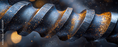Close up of industrial mining drill bit with fine metallic coating