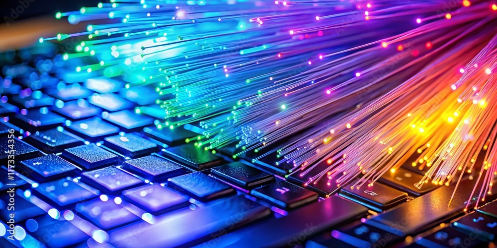 Fototapeta premium Macro Shot: Laptop Keyboard & Fiber Optic Internet Connection