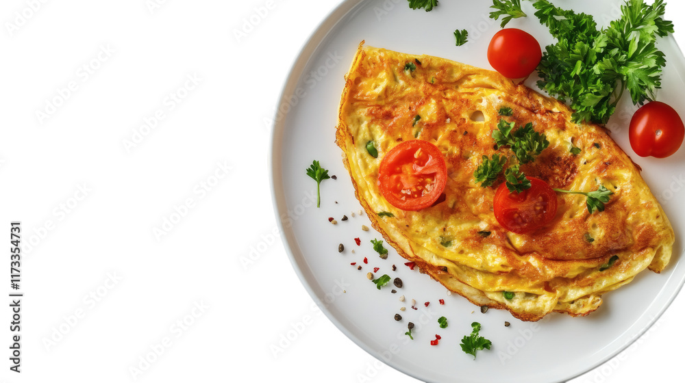 Thai omelette on white plate isolated on white transparent background Thai omelette on white plate isolated on white transparent background