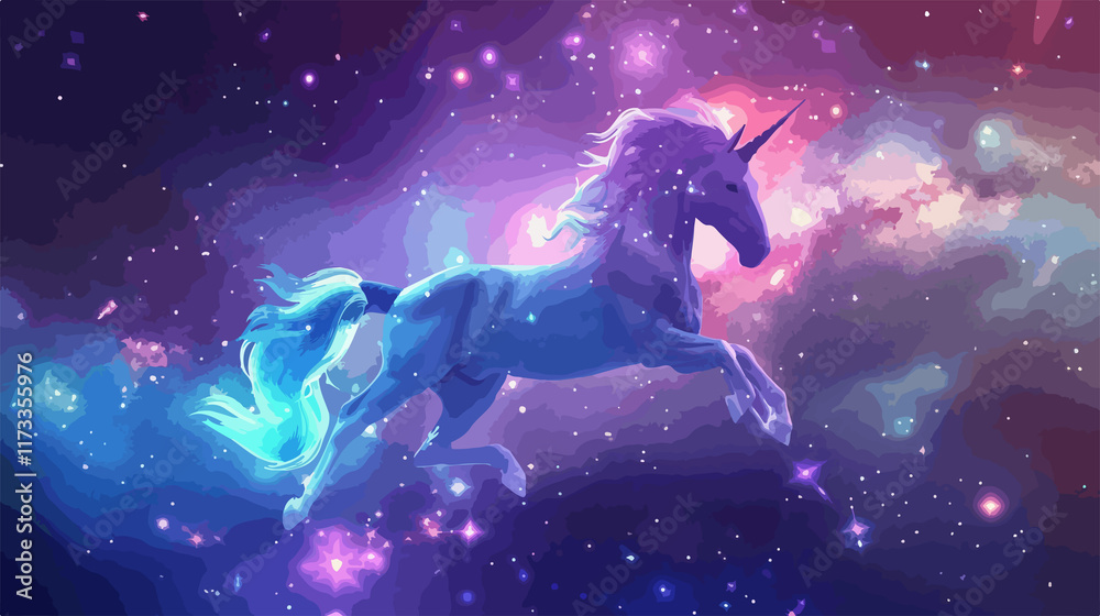 Unicorn Astronaut Flying in the Galaxy Vector Illustration Unicorn Astronaut Flying in the Galaxy Vector Illustration