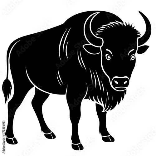 Cute Silhouette of a Bison line art vector cartoon illustration