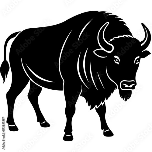 Cute Silhouette of a Bison line art vector cartoon illustration