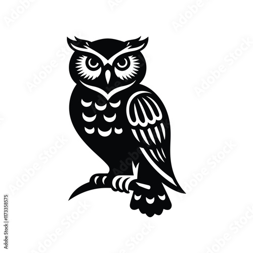 Owl silhouette icon  design vector art sitting on a branch photo