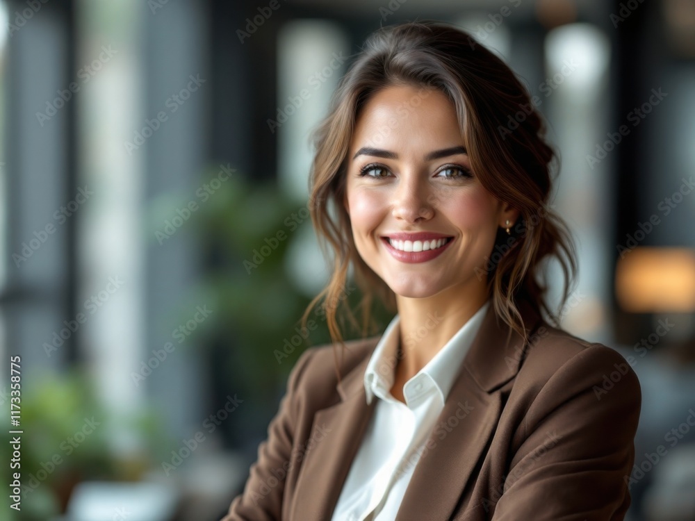 Portrait of Smiling Woman in Brown Blazer and White Shirt Portrait of Smiling Woman in Brown Blazer and White Shirt