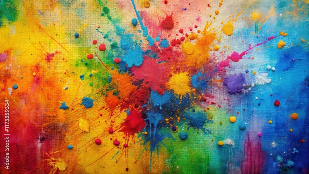 Fototapeta premium Vibrant splattered paint on a textured canvas, vibrant colors, creative medium