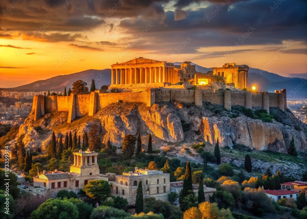 Fototapeta premium Majestic Acropolis of Athens at Sunrise, Golden Hour Greek Landmark