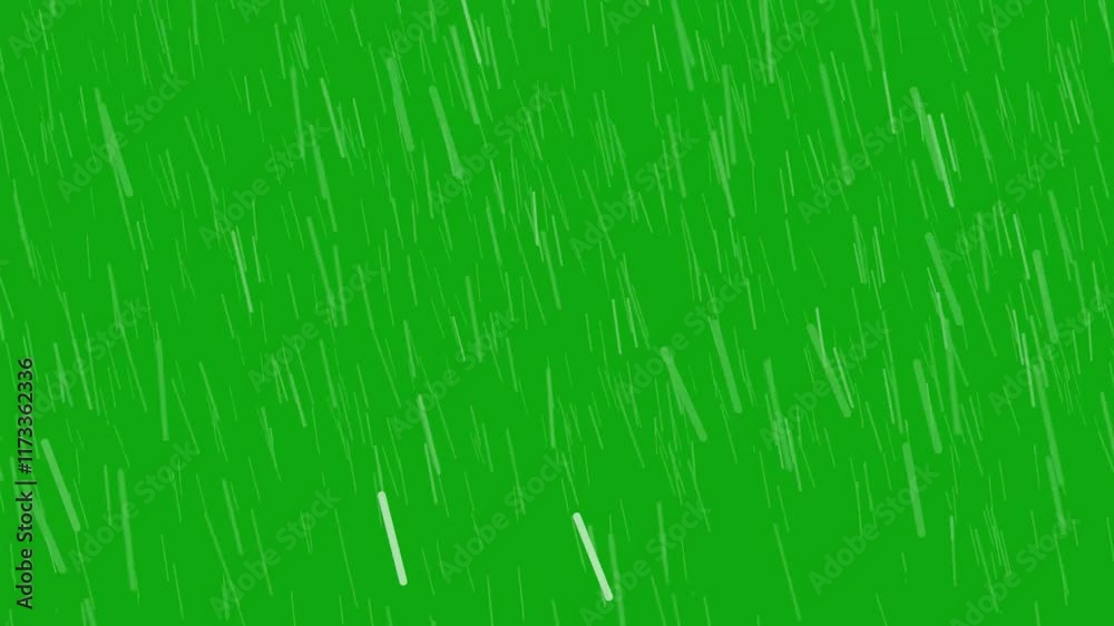 Heavy rain falling effect and splash, Easily loopable rainy season animation on green screen motion graphics rainfall effects 2D animation.