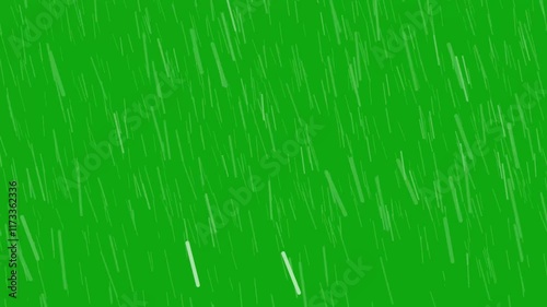 Heavy rain falling effect and splash, Easily loopable rainy season animation on green screen motion graphics rainfall effects 2D animation.