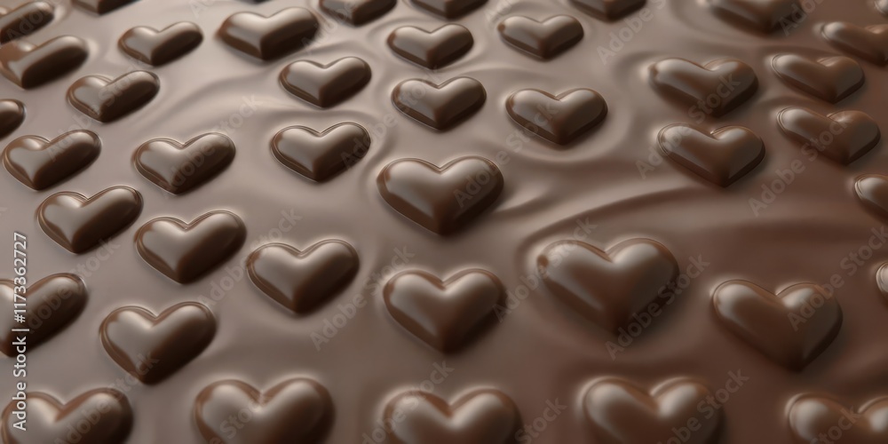 Fototapeta premium Dark chocolate surface with heart-shaped ripples, glossy texture, chocolate,decadent,culinary