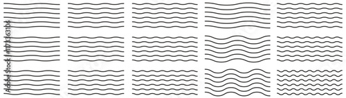 Wave line and wavy zigzag lines. Black underlines wavy curve zig zag line pattern in abstract style. Geometric decoration element