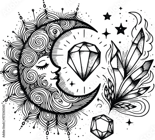 Mystical svg, celestial svg bundle, Witchcraft svg, Mystical svg for Cricut, Crystal Moon svg, Moon Phase svg, Svg Files for cricut