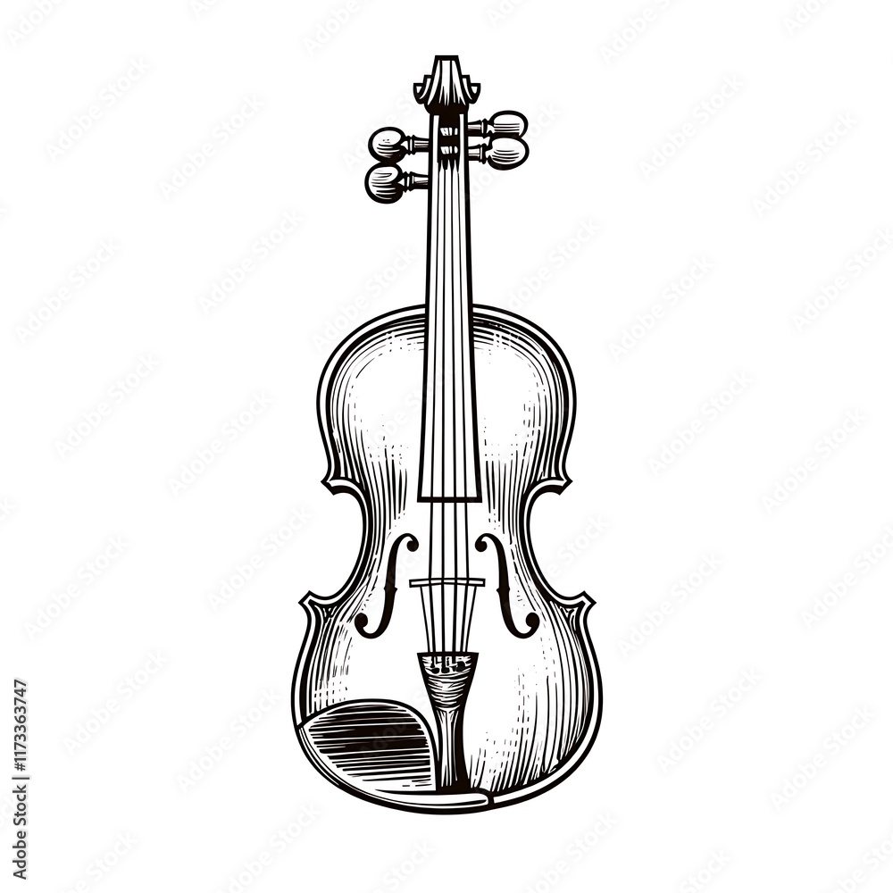 Fototapeta premium Detailed sketch of a violin instrument.