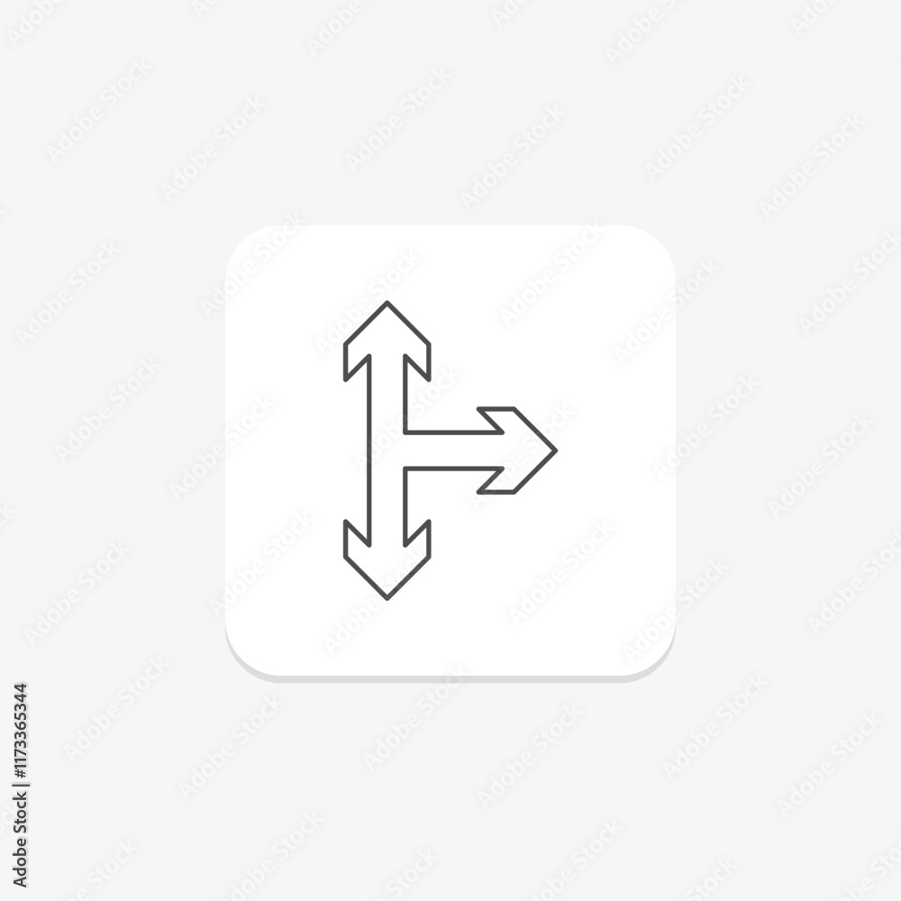 Three Way Arrow thinline icon , vector, pixel perfect, illustrator file Three Way Arrow thinline icon , vector, pixel perfect, illustrator file