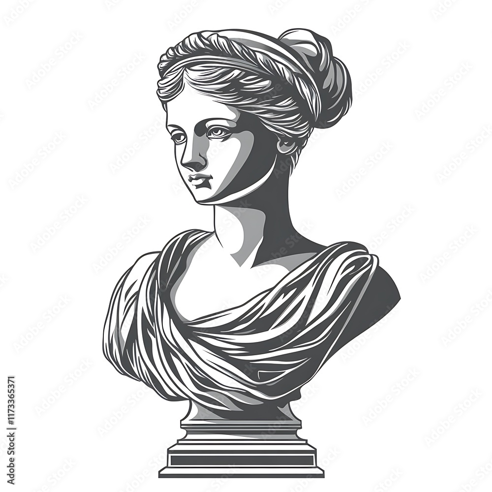 Vector art of a female bust sculpture with drapery and a headband. Vector art of a female bust sculpture with drapery and a headband.