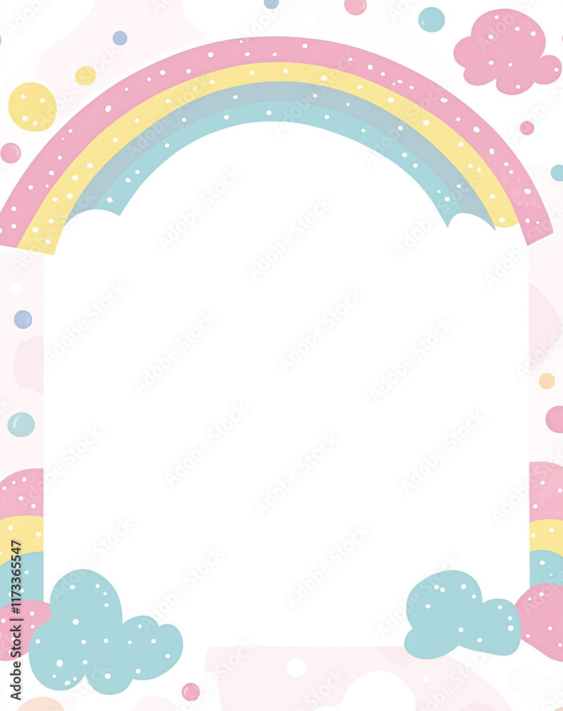 A colorful frame with a teal background, white and pink dots, and rainbows at the top. The center is blank, likely for adding text or images.
A colorful frame with a teal background, white and pink dots, and rainbows at the top. The center is blank, likely for adding text or images.
