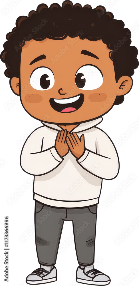 cheerful cartoon character clapping with excitement, wearing hoodie and jeans cheerful cartoon character clapping with excitement, wearing hoodie and jeans