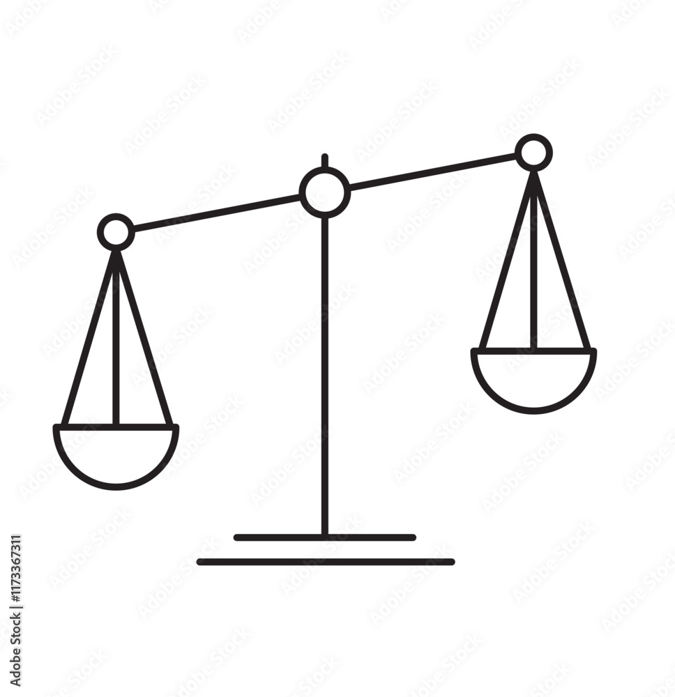 Print Minimalist vector illustration of scales of justice in black and white. Editable stroke. Print Minimalist vector illustration of scales of justice in black and white. Editable stroke.
