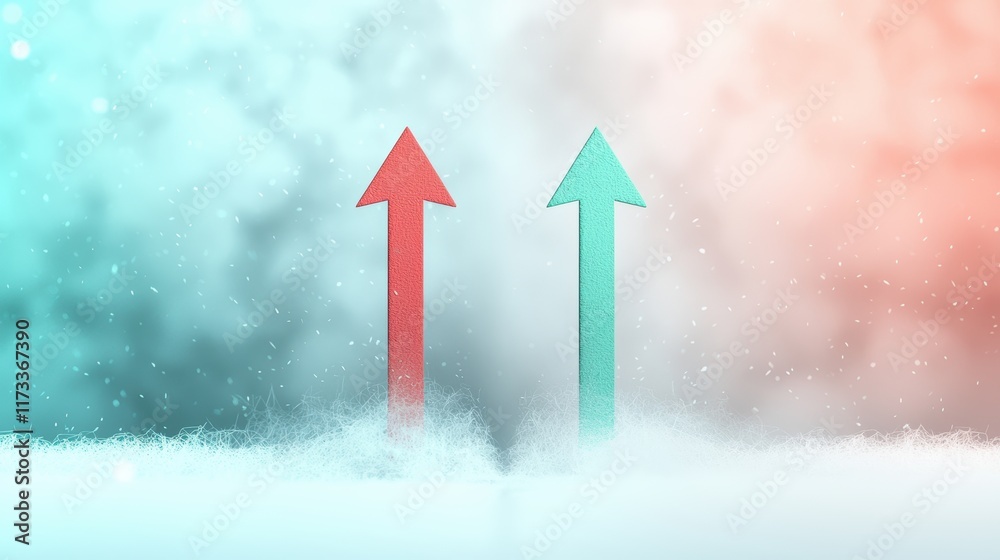Φωτογραφία A split image with a green upward arrow and a red downward arrow, separated by a thin line, representing the volatility and uncertainty of financial markets