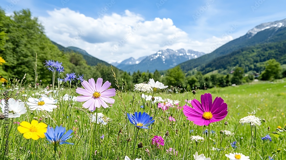 Vibrant Wildflowers Meadow Mountain View Summer Blooms Vibrant Wildflowers Meadow Mountain View Summer Blooms