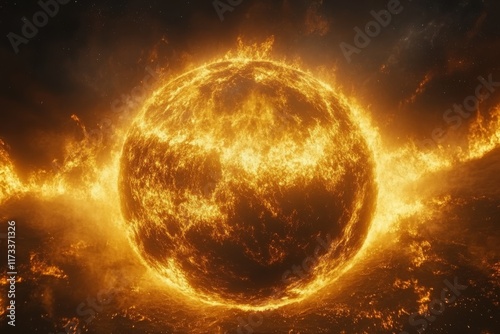 Stunning solar visualization showcasing fiery surface and vibrant flares during a solar maximum event photo