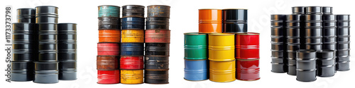 Stacked Oil Drums  Barrels  Metal Containers  Industrial Storage  Chemical Transport  Haza photo